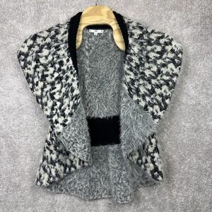 Sioni Womens Open Front Fuzzy Shrug Black Sleeveless Cardigan Size PS/PM